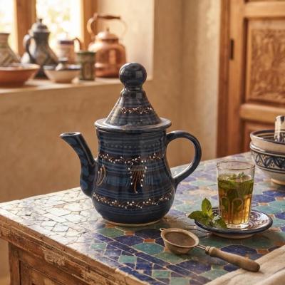 Hand-Painted Terracotta Ceramic Teapot